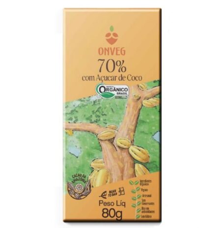 Chocolate com Açúcar de Coco 70% 80g - Onveg